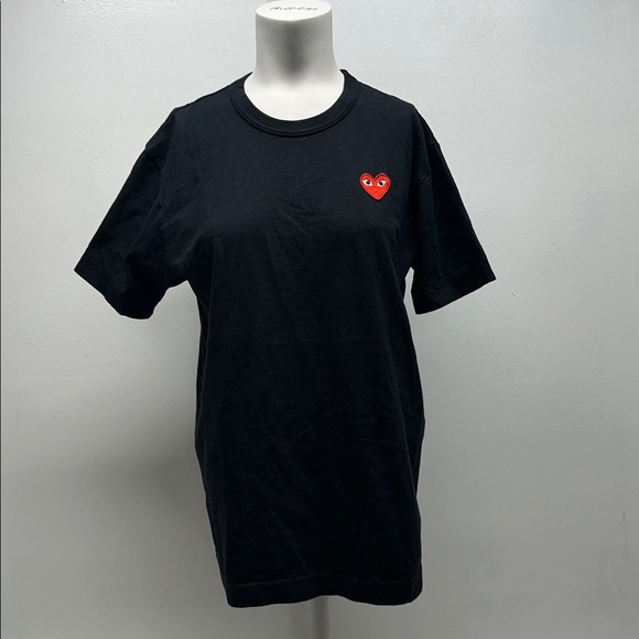 Comme des Garcons Play T-Shirt Tee Shirt Short Sleeve Cotton Solid Black Large - Picture 3 of 10